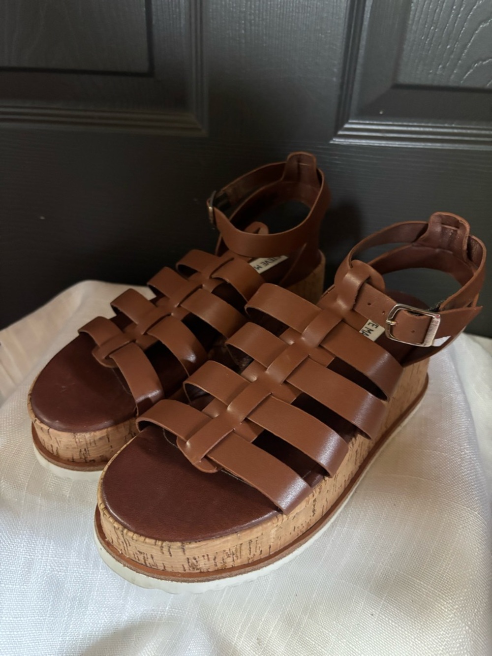 Steve Madden Brown Woven Leather Platform Sandals